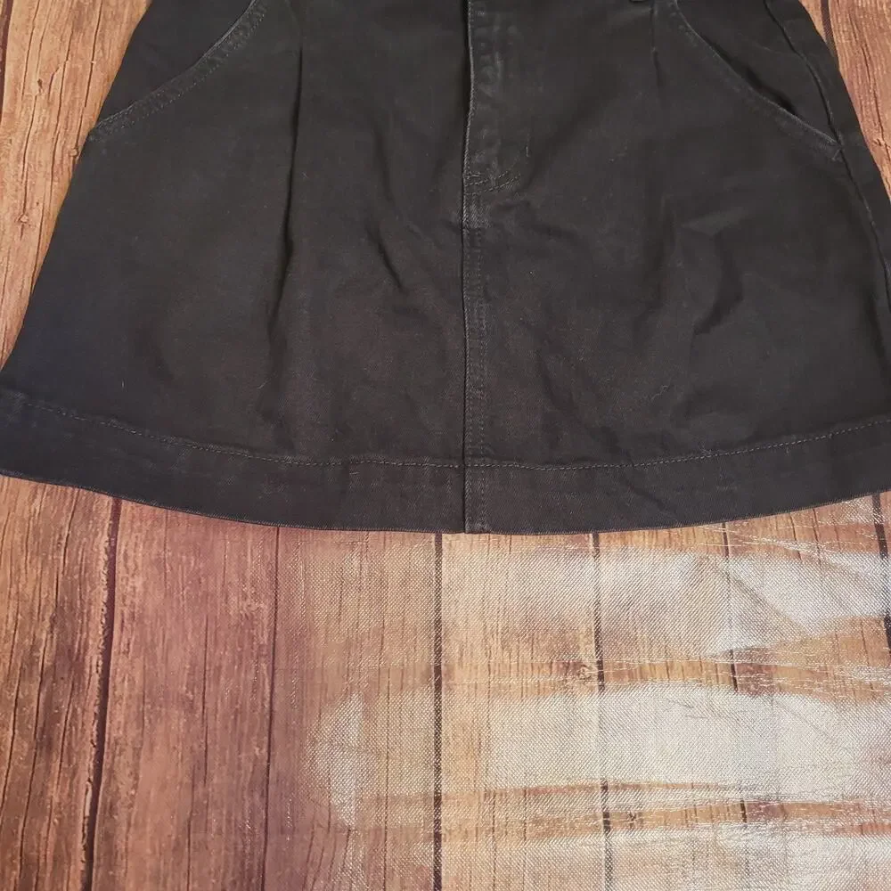 Free People Denim Skirt Womens 26 Black Jade Mini Belted‎ Pockets